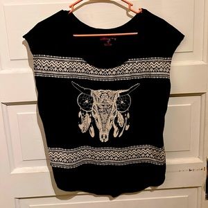Western cow skull short sleeve shirt
